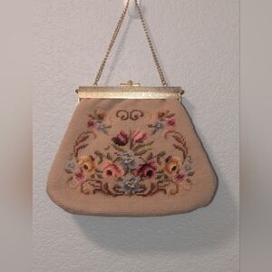 Floral Embroidered Needlepoint Purse. Vintage